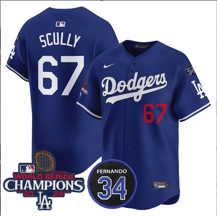 Men MLB Los Angeles Dodgers #67 Scully blue2024 World Series Champions Patch Limited Jersey style 4->los angeles dodgers->MLB Jersey